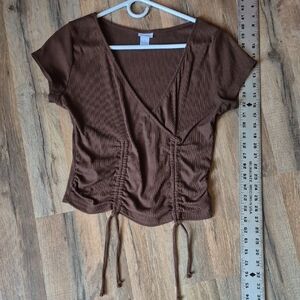 Rue21 Chocolate Ruched V-Neck Blouse